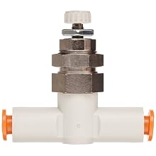 SMC AS Air Flow Control Valve, PBT & Nickel Plated Brass, In-Line, Push-to-Connect Fitting X Push-to-Connect Fitting