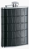Visol 8 oz Black Crocodile Finish Genuine Leather Flask