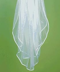 Weddingstar 8230 Satin Ribbon Edge & Scattered Pearl Border Veil- White