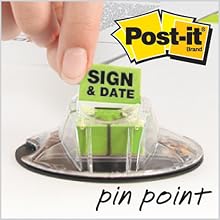 Post-it Message Flags, "Sign and Date", Bright Green, 1-Inch Wide, 200/Desk Grip Dispenser, 1-Dispenser/Pack