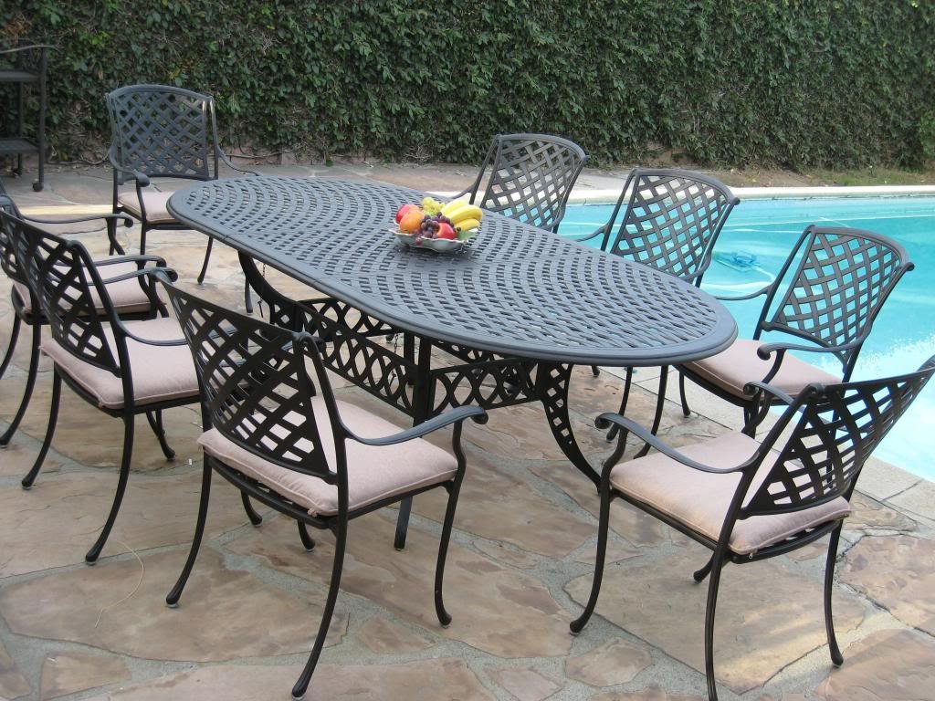 Cast Aluminum Patio Furniture 9 Pc Extension Oval Dining Table DS