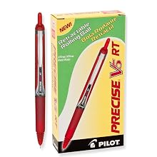 Pilot Precise V5 RT Retractable Rolling Ball Pens, Extra Fine Point, Red Ink, Dozen Box (26064)