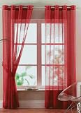 Plain Red - Faux Silk - Eyelet Voile Sheer Curtains - 59 x 54