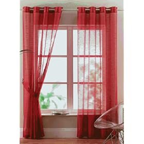 Plain Red - Faux Silk - Eyelet Voile Sheer Curtains - 59" x 54"