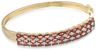 Yellow Gold Plated Sterling Silver Garnet and Diamond Accent Bangle Bracelet $169.00