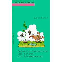 Getaufte Hausschuhe und Katzen mit Blumenmuster. Kurze Texte.