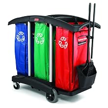 Rubbermaid Commercial Triple Capacity Cleaning Aluminum Service Cart, Black, 44" Height, 51-3/4" Length x 22" Width
