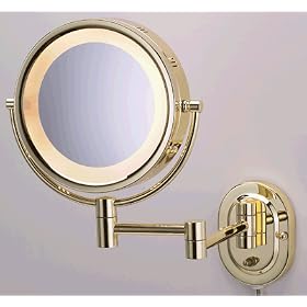 Lighted 5x Make up Mirror in Brass Finish for Makeup by ChiSupply