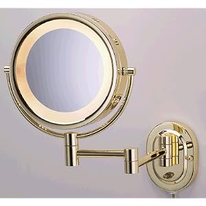 Lighted 5x Make up Mirror in Brass Finish for Makeup by ChiSupply