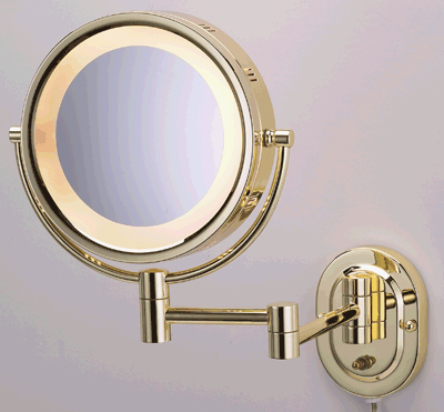 Lighted 5x Make up Mirror in Brass Finish for Makeup