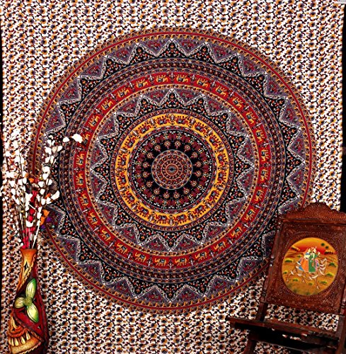 Elephant Mandala Tapestries, Indian Hippie Tapestry Wall Hanging, Indian Bedspread, Bohemian Tapestry, Mandala Dorm Decor By Bhagyoday