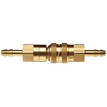 Brass Double Shut-Off Quick Connect Tube Fitting, Barbed Coupler, 3/16" Tube ID, with Buna-N Seal