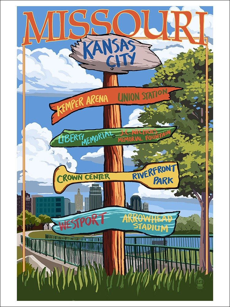 Amazon.com - Kansas City, Missouri - Signpost Destinations (16x24 ...