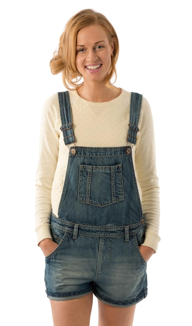 USKEES ANNA Relaxed Fit Vintage Wash Denim Bib Overall Shorts shortalls