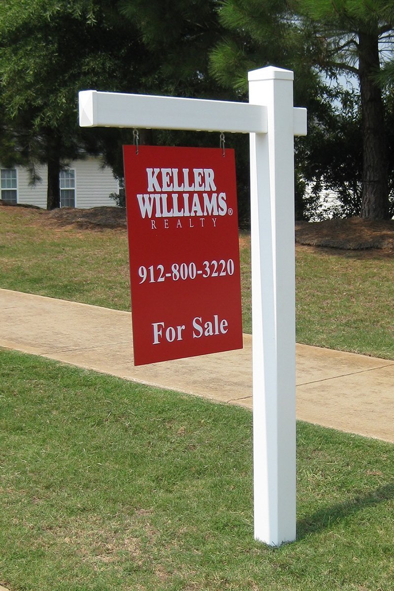 Vinyl PVC Real Estate Sign Post White with Flat Cap