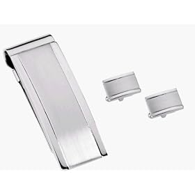 Visol Sherman Brushed Stainless Steel Money Clip and Cuff Links Gift Set