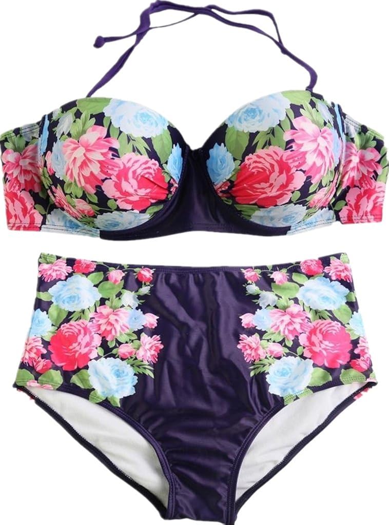 DQdq Women's Swimsuit Bikinis Sets Floral Print 2PCS Summer ...