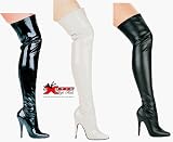 511-ALLY, 5 Heel Thigh High Stretch Boots in White, Black PU or Black Patent by Ellie Shoes
