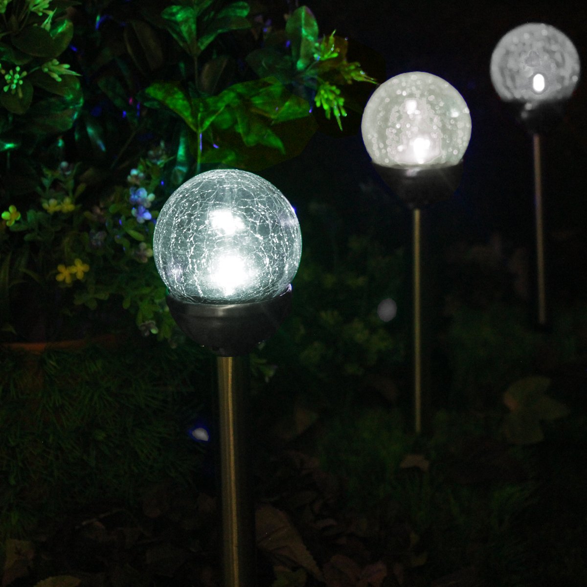 SOLAscape Crackle Glass Globe ColorChanging & White LED, Stainless