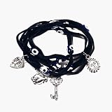 Black Suede Kabbalah String Bracelet with Lucky Eyes and Lucky Charms