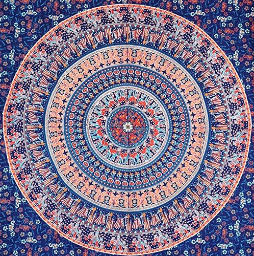 ModTradIndia-Elephant & Camel Mandala Indian Tapestry, Hippie Wall Hanging , Bohemian Bedspread, Mandala Cotton Dorm Decor Beach blanket