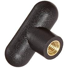 DimcoGray Black Thermoplastic T-Handle Wing Knob Female, Brass Insert 3/8-16" Thread x 1/2" Depth, 2-1/4" Diameter x 1-7/16" Height x 5/8" Hub Dia x 3/4" Hub Length (Pack of 10)