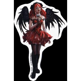 Redheaded Gothic Fairy w/ Fishnet & Boots & Angel Wings by Nene Thomas - Sticker / Decal