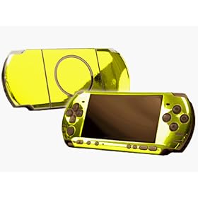 PlayStation Portable 3000 (PSP-3000) Skin - NEW - YELLOW CHROME MIRROR system skins faceplate decal mod