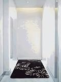 Sheepskin Shearling Design Rug- Black/beige Leaves- 4' X 6'