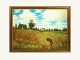 Art Reproduction Oil Painting - Monet Paintings: Poppy Field in Argenteuil with Verona Cafe - Coffee Brown Patina Finish <br> 36 X 48 - Extra Large 36 X 48 - Hand Painted Framed Canvas Art