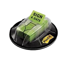 Post-it Message Flags, "Sign and Date", Bright Green, 1-Inch Wide, 200/Desk Grip Dispenser, 1-Dispenser/Pack