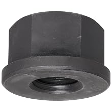 Class 10 Low Carbon Steel Flange Nut, Yellow Zinc Dichromate Finish, Metric Coarse 6H Threads, 1"-8 Thread Size, 9/16" Width Across Flats