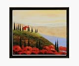 Art Reproduction Oil Painting - Landscapes: The Tuscan Sun with La Scala Frame - Black and Gold Finish - Standard 20x24 - Hand Painted Framed Canvas Art