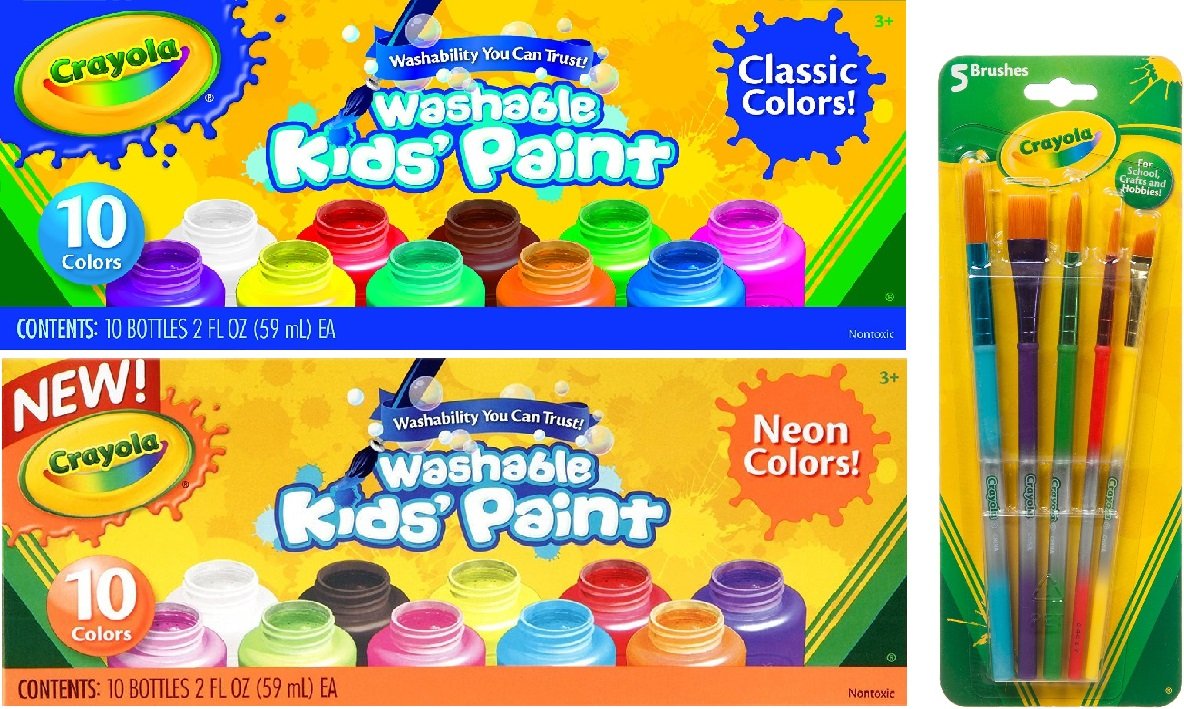 Crayola Washable Kids Paint Set Classic Neon Color 20 Bottle Art Craft