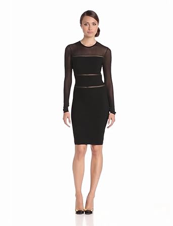 Nicole Miller Women's Bandage Knit Long Sleeve Cocktail Dress, Black ...