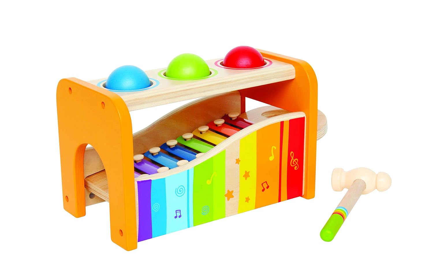 Toys Rainbow Wooden Xylophone Rhythm Melodies Hammer Pounding Ball Baby