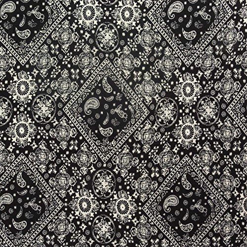 Off White Geometric and Paisley Print on Black Rayon Fabric by Designer Neman Brother ℳ 58" Width - Sold by the Yard