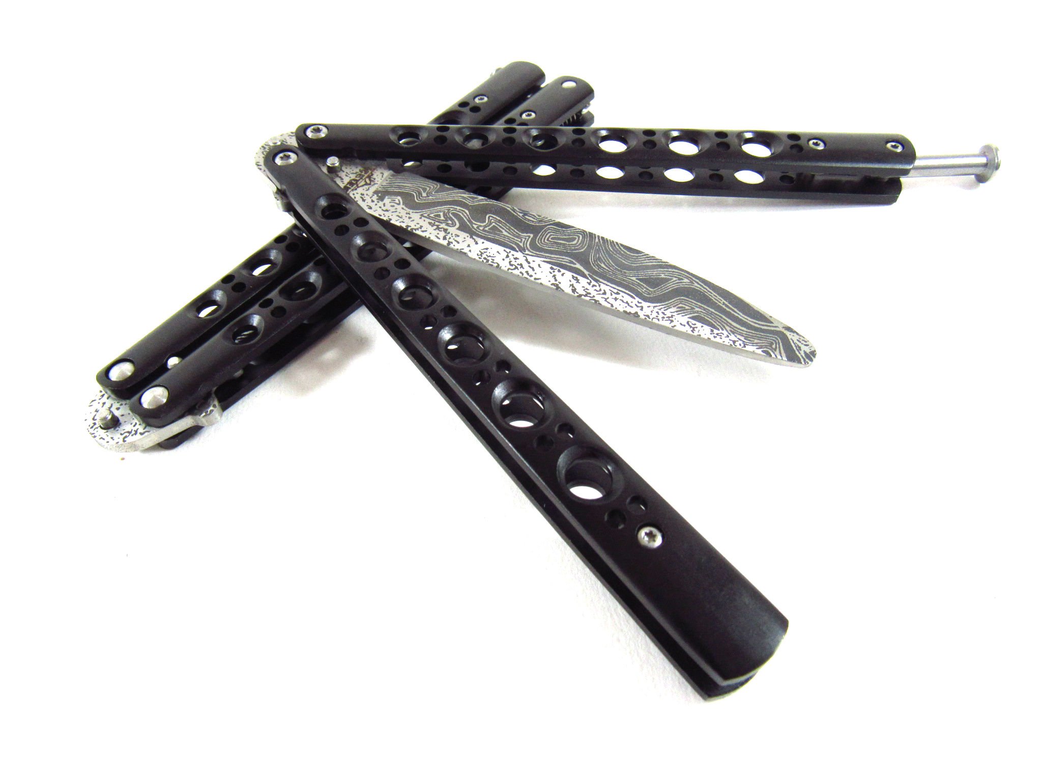 Damascus Practice Metal Practice Balisong Butterfly Knife Martial Arts