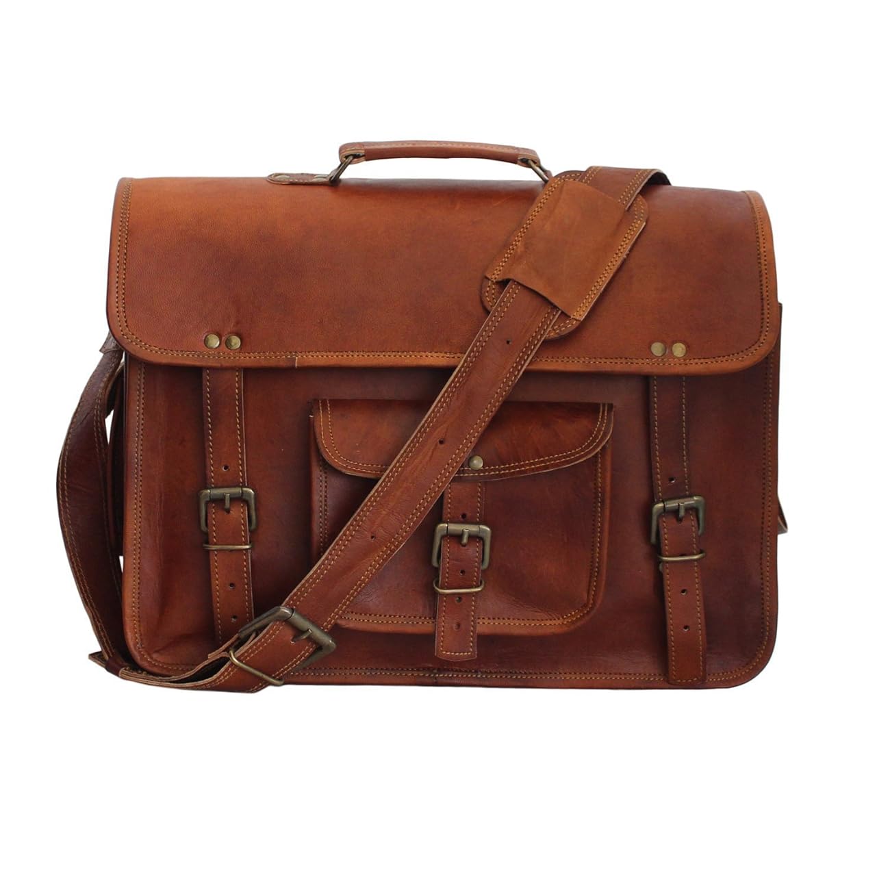 Vintage Leather Laptop Bag 15" Messenger Handmade Briefcase Crossbody
