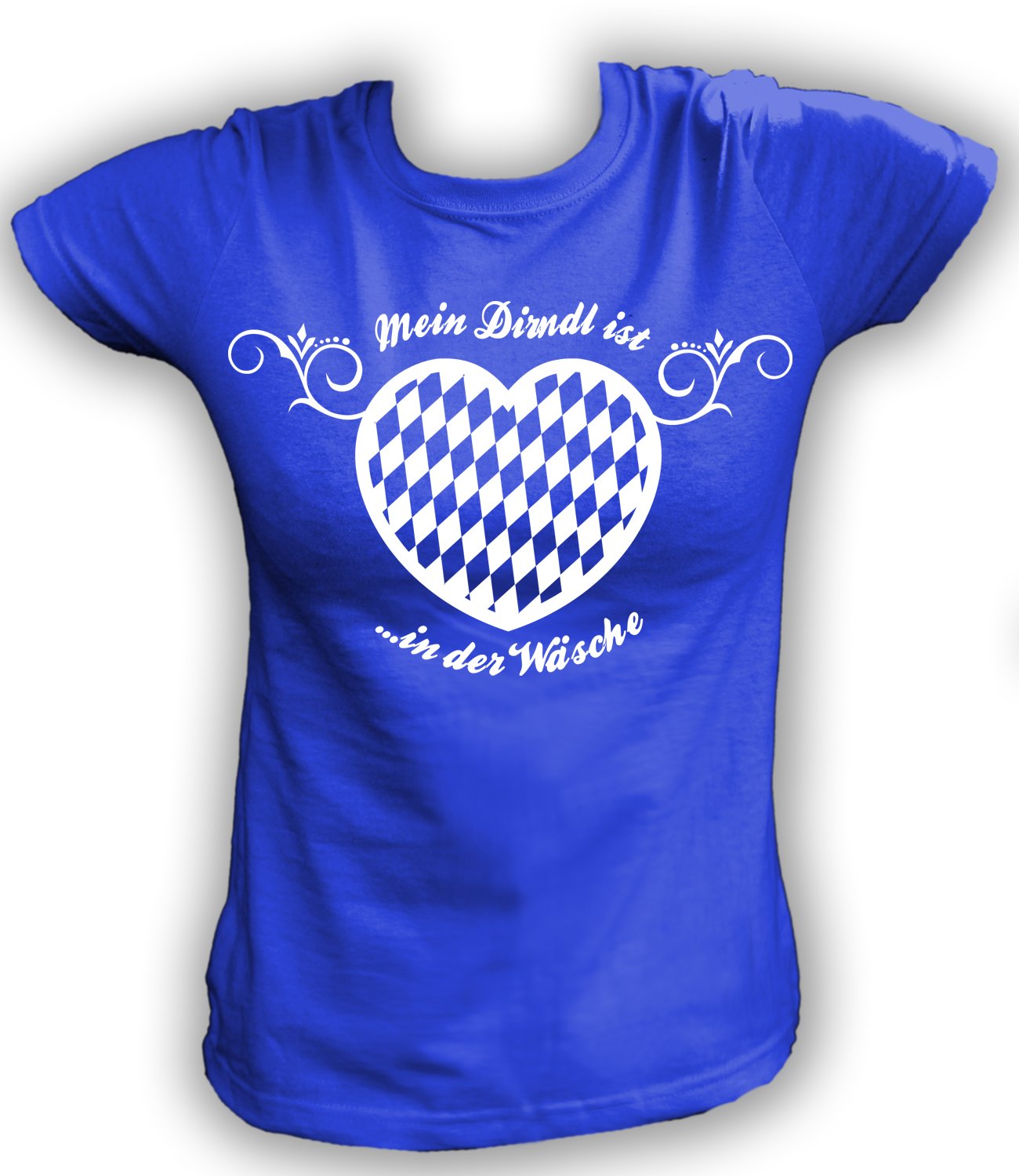 Artdiktat T-Shirt Mein Dirndl ist in der W&#228;sche Damen, Gr&#246;&#223;e M, blau