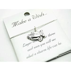 Beautiful Make A Wish Inspirational Praying Hands Hands of God Charm Necklace Silver Tone