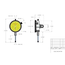 Starrett 25-881J Dial Indicator, 9.525mm Stem Dia., Lug-on-Center Back, Yellow Dial, 0-100 Reading, 57.15mm Dial Dia., 0-25mm Range, 0.01mm Graduation