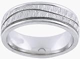 14K. White Gold Machine Carved Comfort Fit Wedding Band Ring