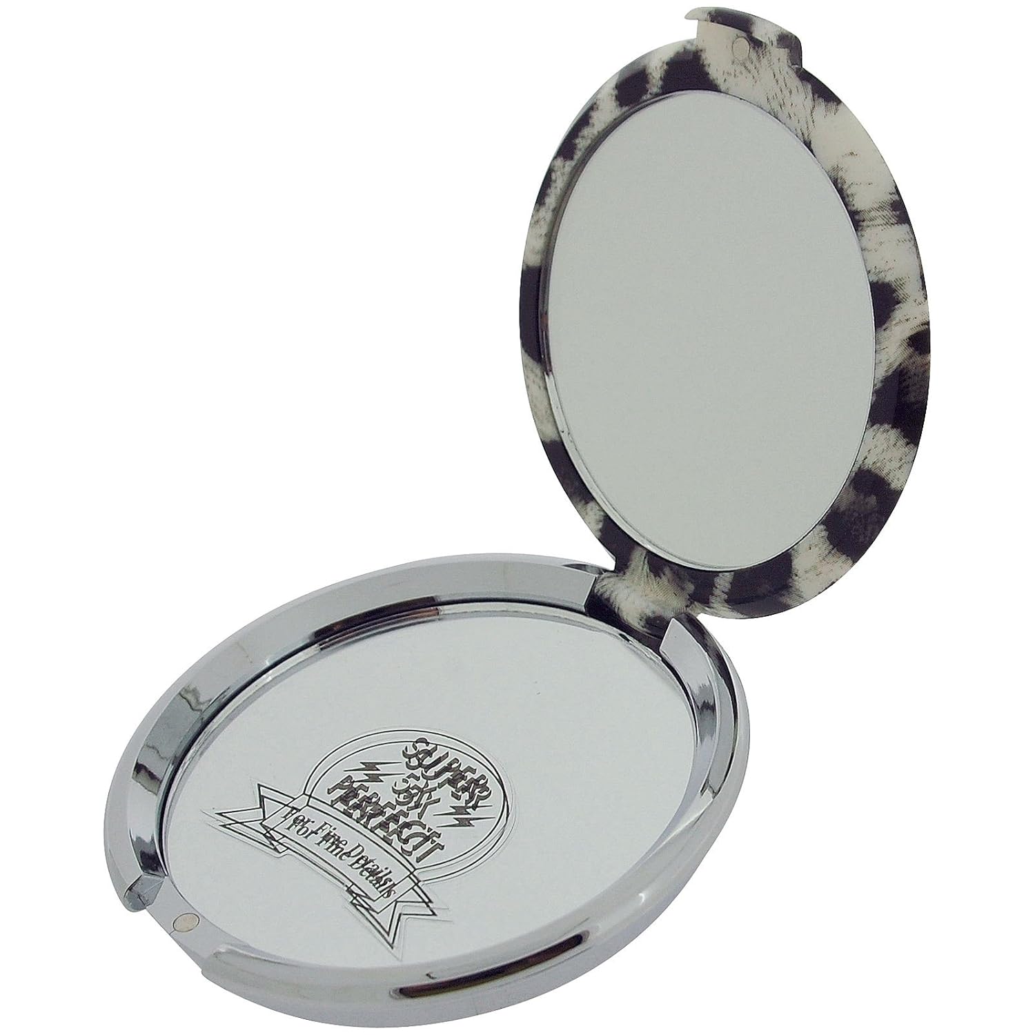 5x Magnification Black Leopard Round Swarovski Travel Handbag Compact