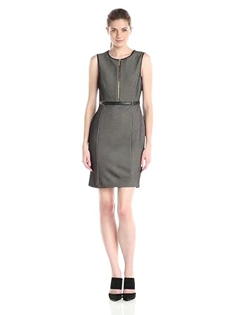 Ivanka Trump Women's Sleeveless Sheath Dress with Zipper Detail, Black/Ivory, 10