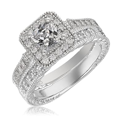 Sterling silver engagement wedding ring sets