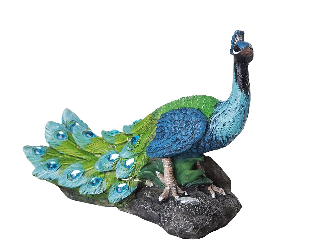 Regal Peacock Perch On Rock Solar Powered Light Decorative Indoor