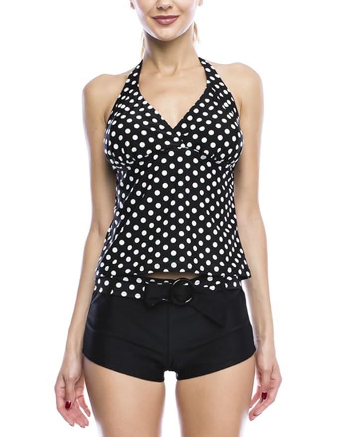 Marina West Women's Halter Tankini & Shorts Swimsuit Set (2 Piece ...