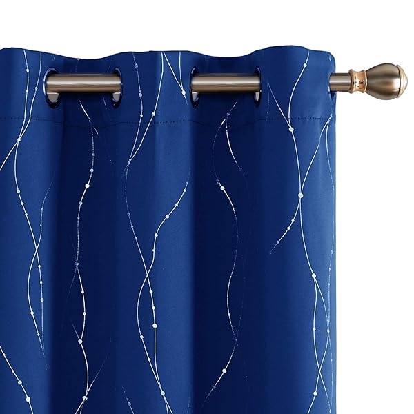 Deconovo Blackout Curtains Wave Line With Dots Design Grommet Top