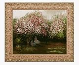 Art Reproduction Oil Painting - Monet Paintings: Resting Under the Lilacs with Espana Gold Frame - Distressed Gold Finish - Standard 20x24 - Hand Painted Framed Canvas Art